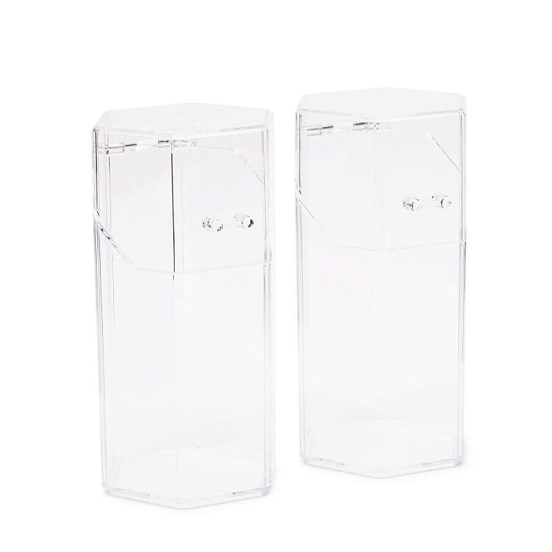 Glamlily 2 Pack Clear Acrylic Makeup Brush Holder with Lid, Cosmetic Organizer (4.3 x 3.9 x 8 in)