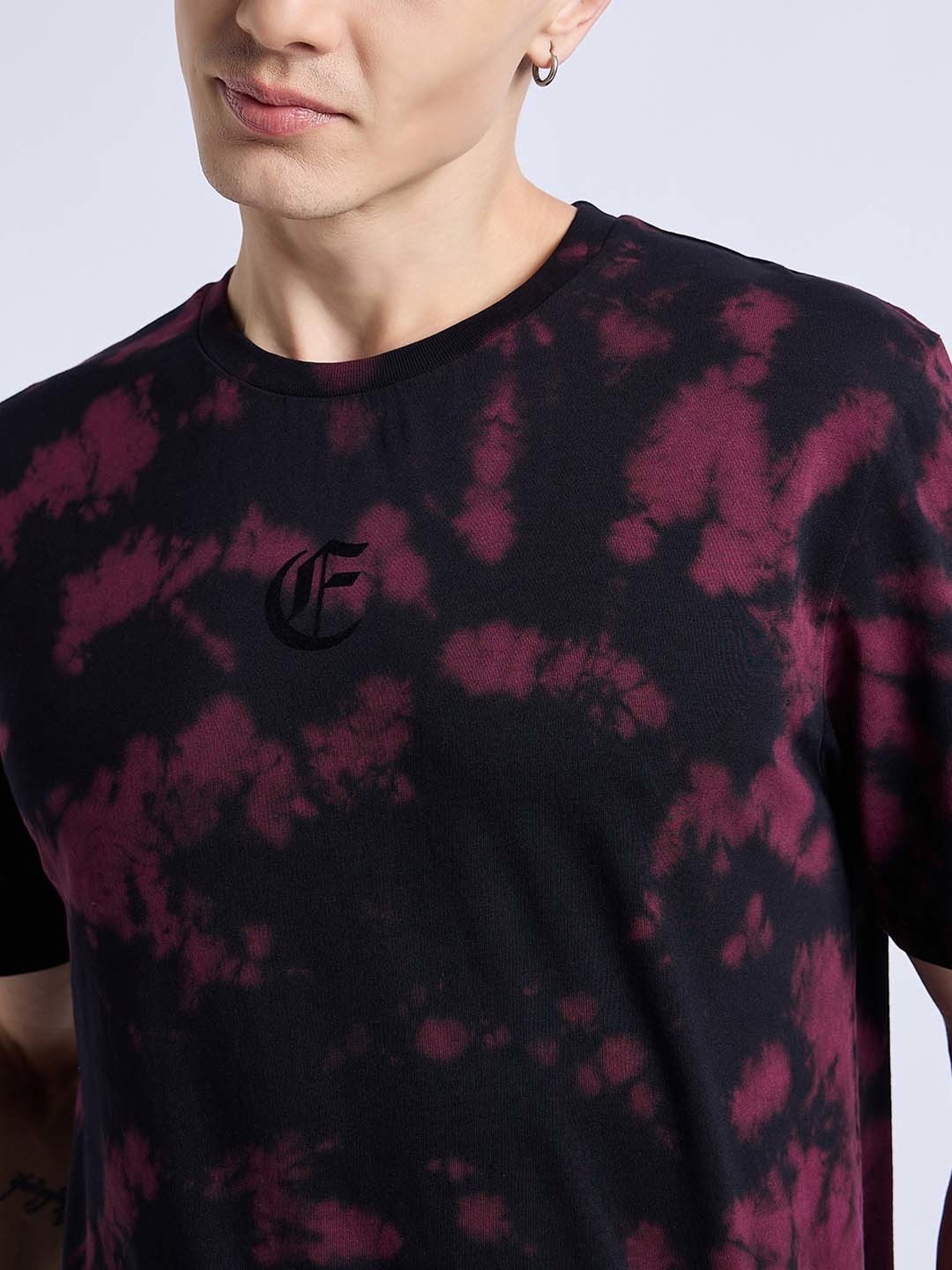 EDRIO Charcoal Regular Fit Tie - Dye Crew T-Shirt