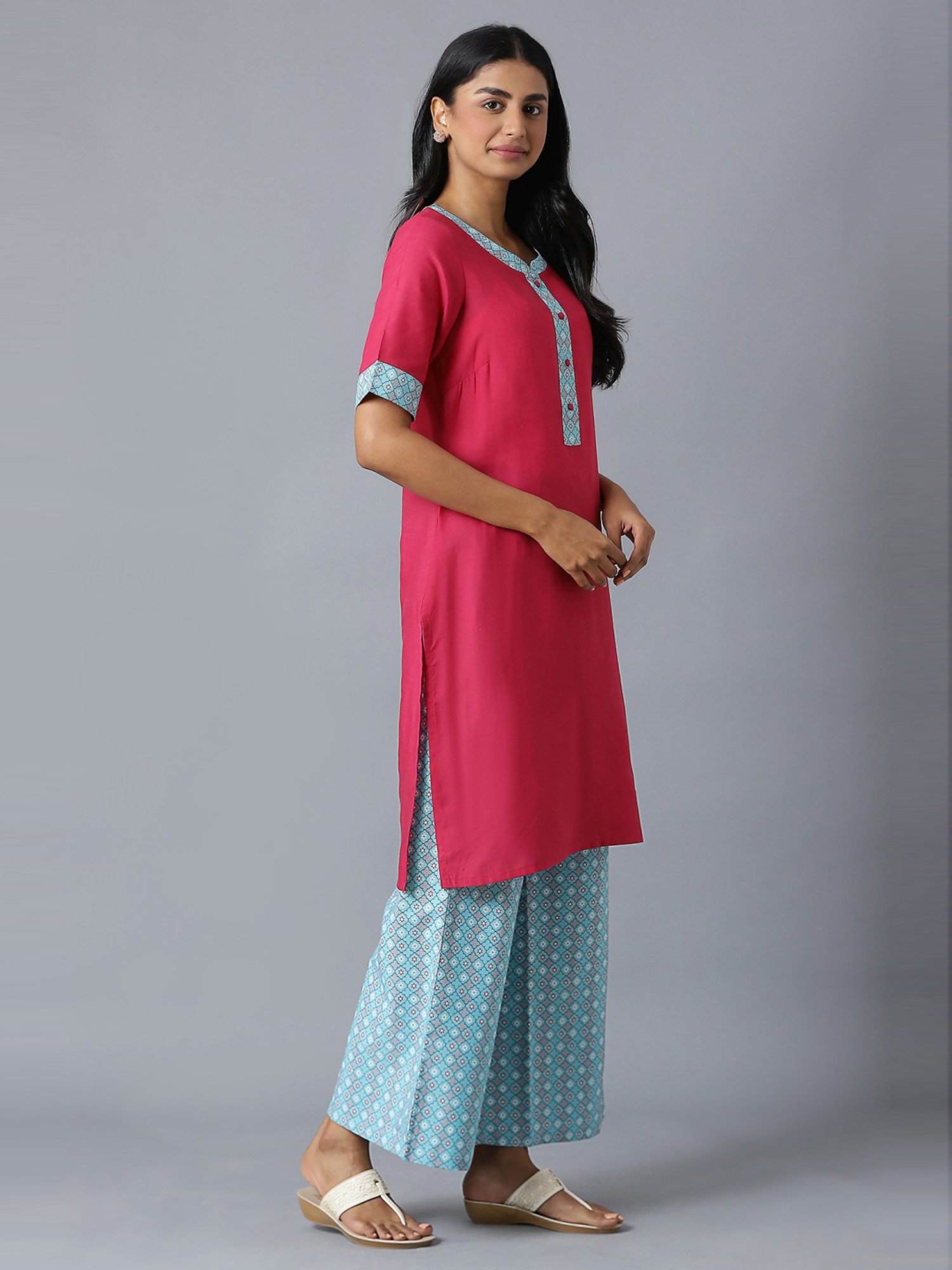 Aure by Aurelia Pink & Blue Kurta Palazzo Set