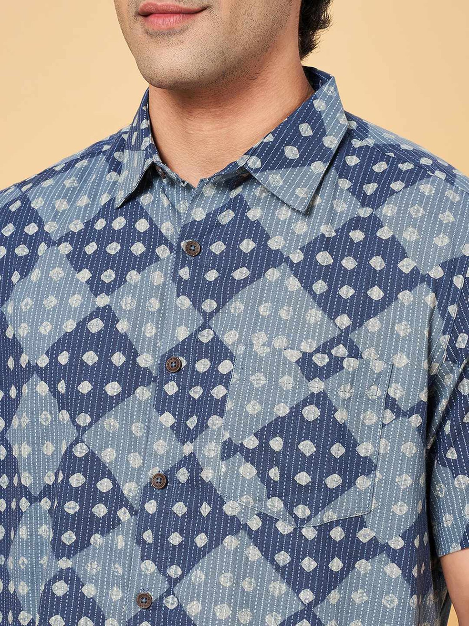 Indus Route by Pantaloons Navy Cotton Regular Fit Printed Shirt