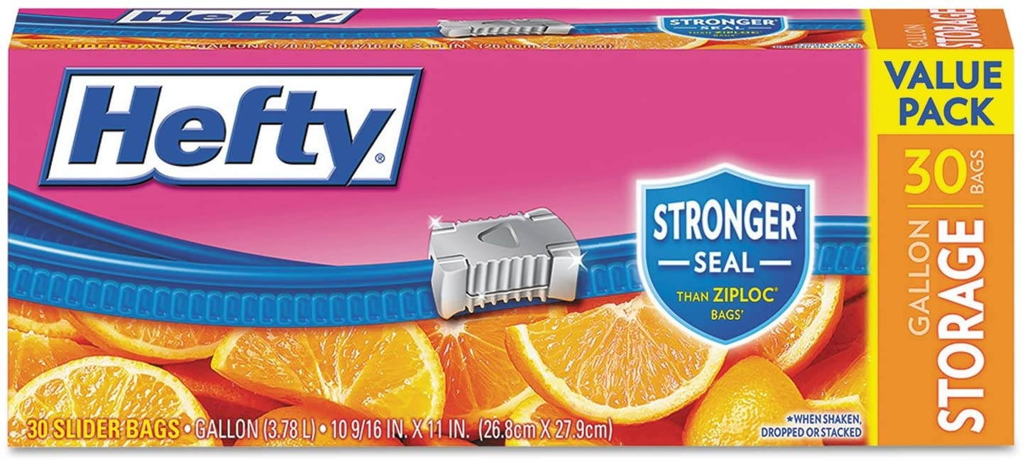 Hefty Slider Bags Storage 1 gal 1.5 mil Clear 30/Box R81430