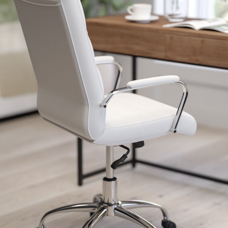 Merrick Lane High-Back White Faux Leather Executive Swivel Office Chair with Chrome Base and Arms