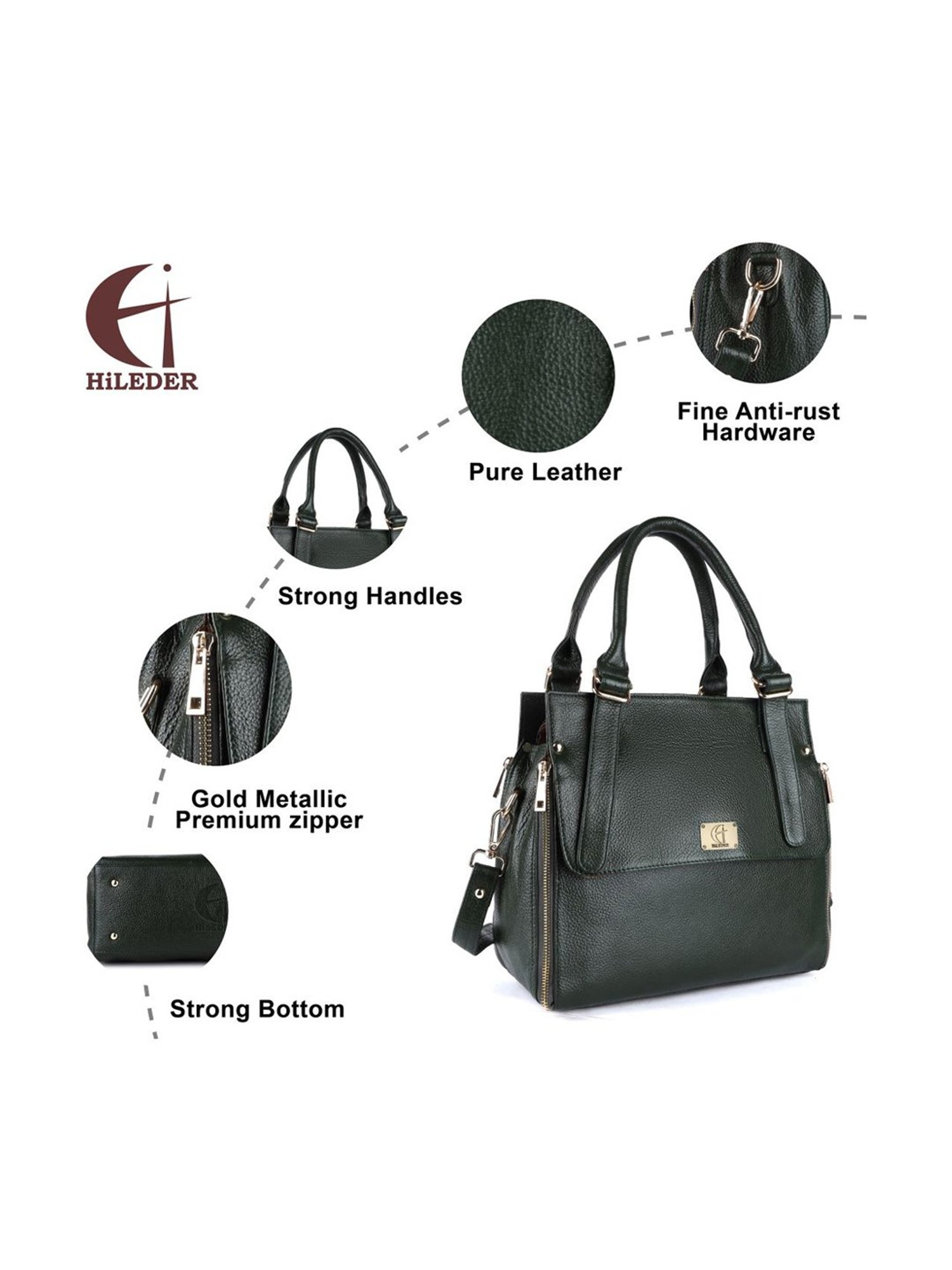 HiLEDER Green Solid Medium Handbag