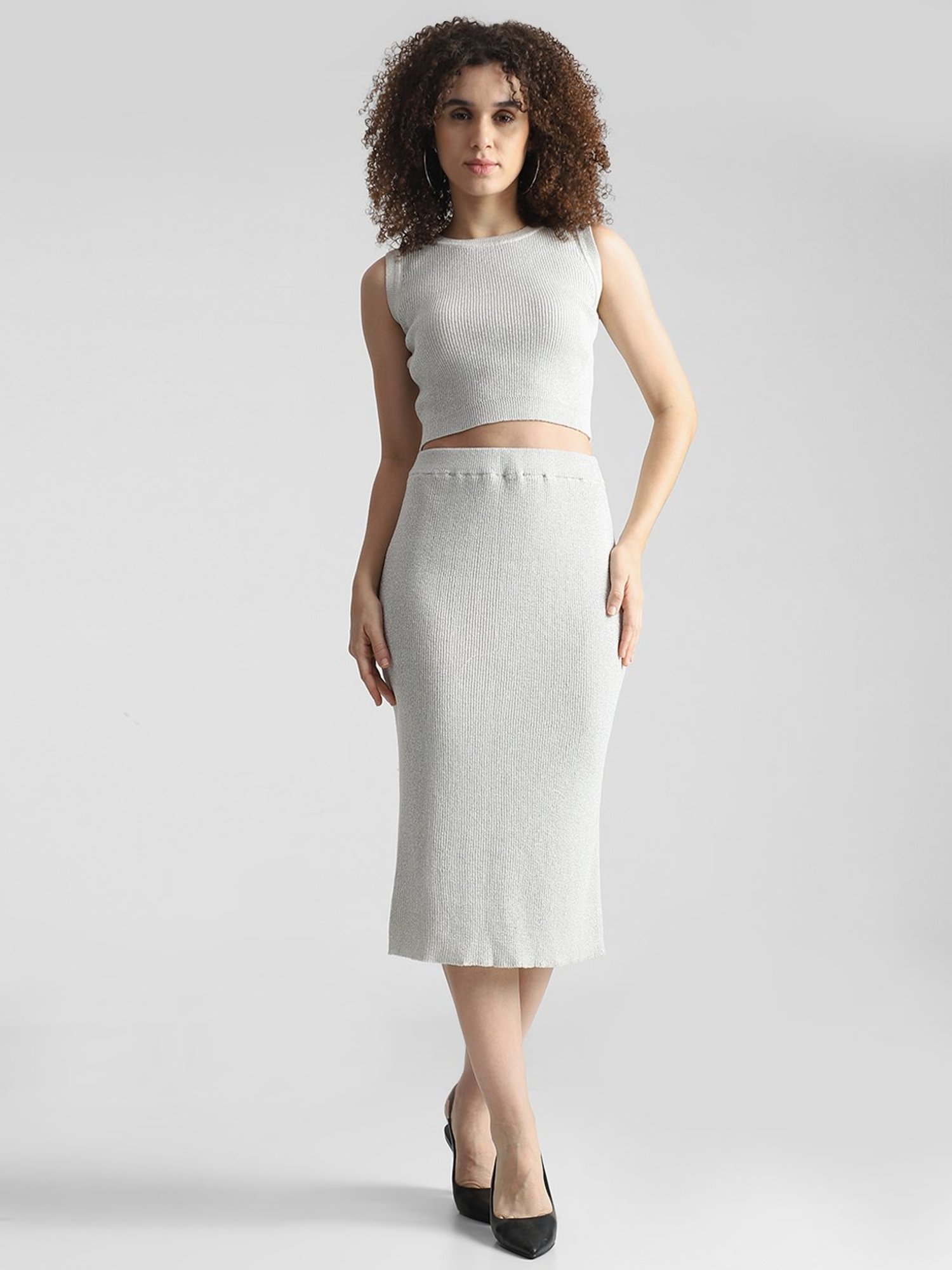 Belle Fille Sky Blue & Beige Printed Skirt