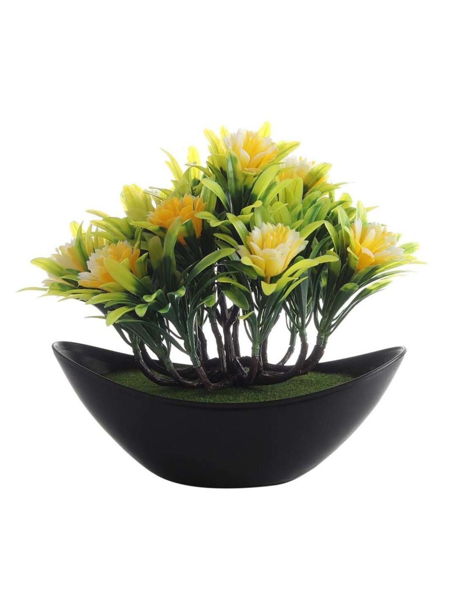 Foliyaj Green & Yellow Plastic Artificial Plant With Big Leaves And Flowers