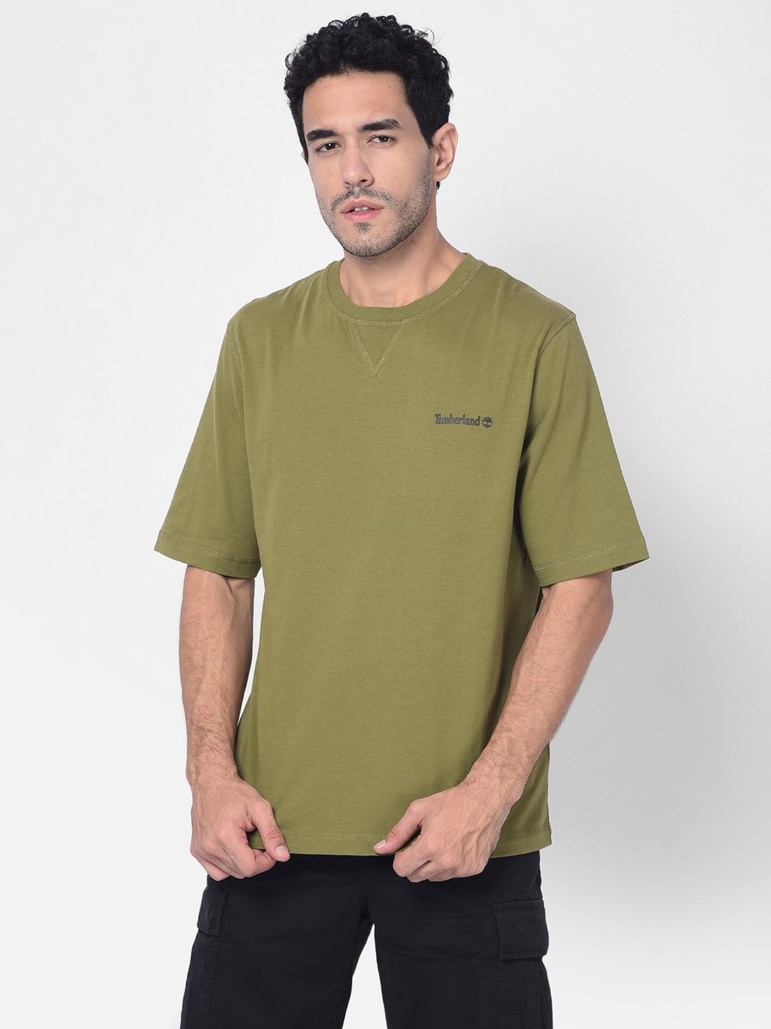 Timberland Olive Regular Fit Logo Print Crew T-Shirt
