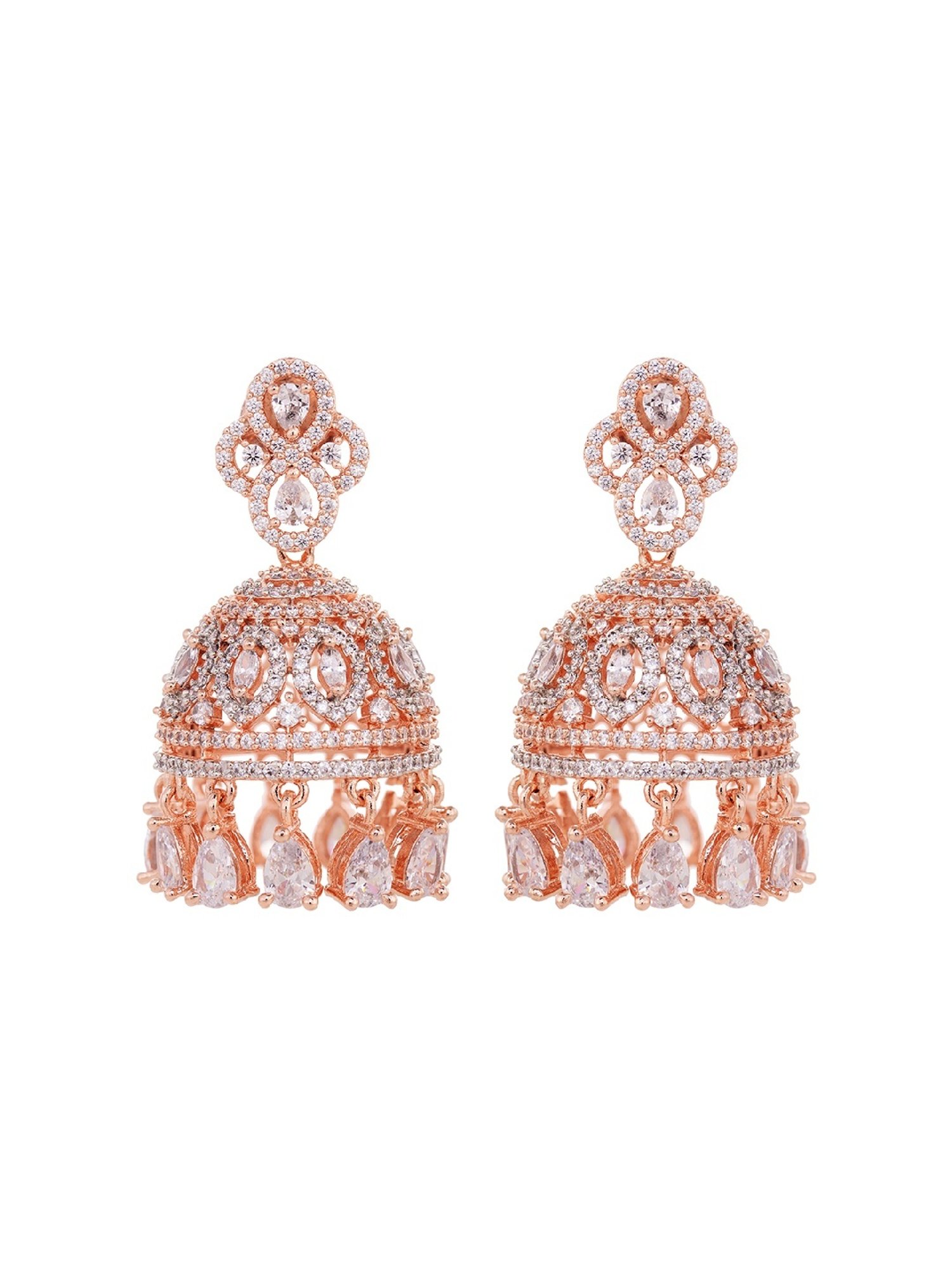 Saraf RS Jewellery Rose Gold Plated White AD Studded Heavy Choker Jewellery Set