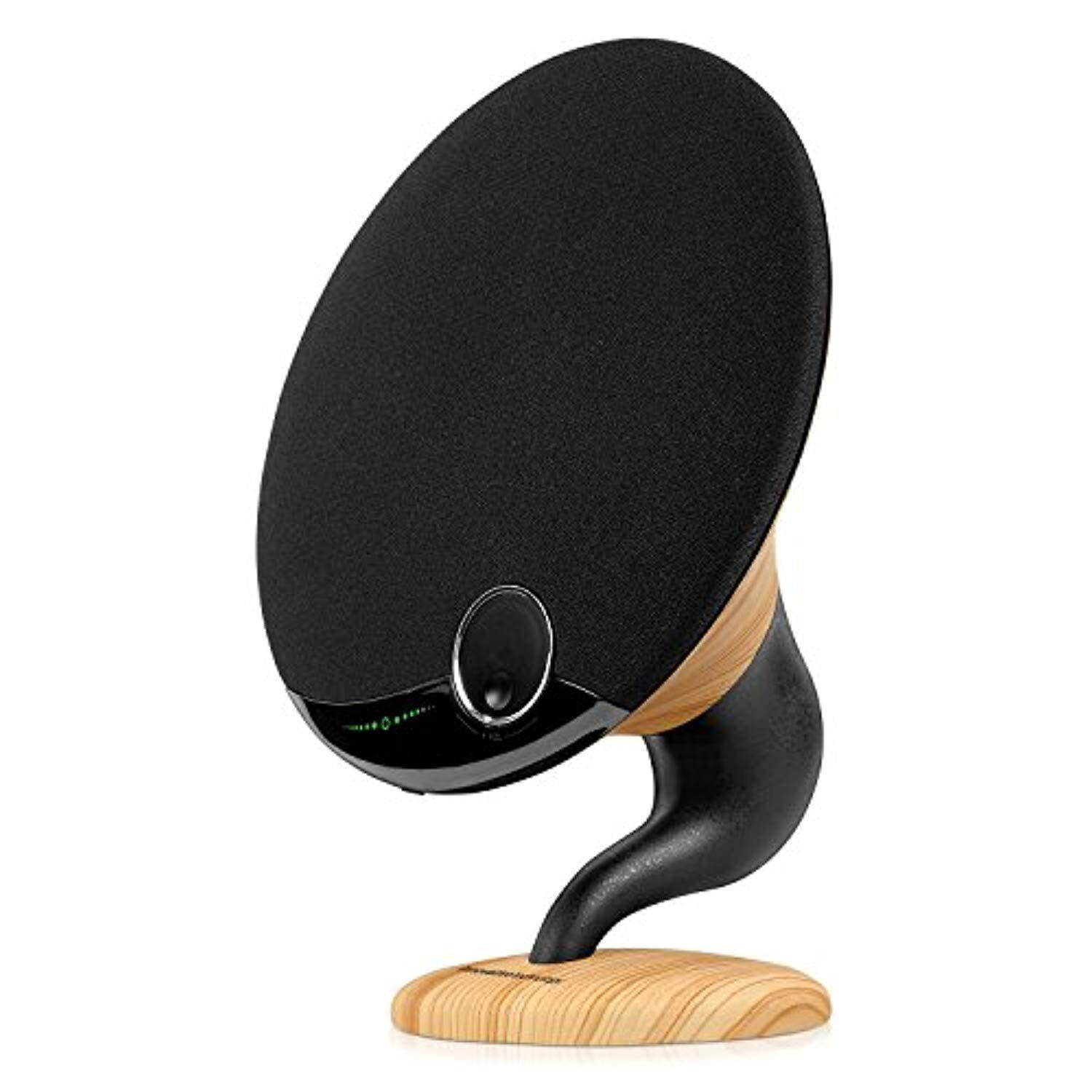 victrola gramophone symphony bluetooth speakers with builtin subwoofer and rechargeable battery, oak finish