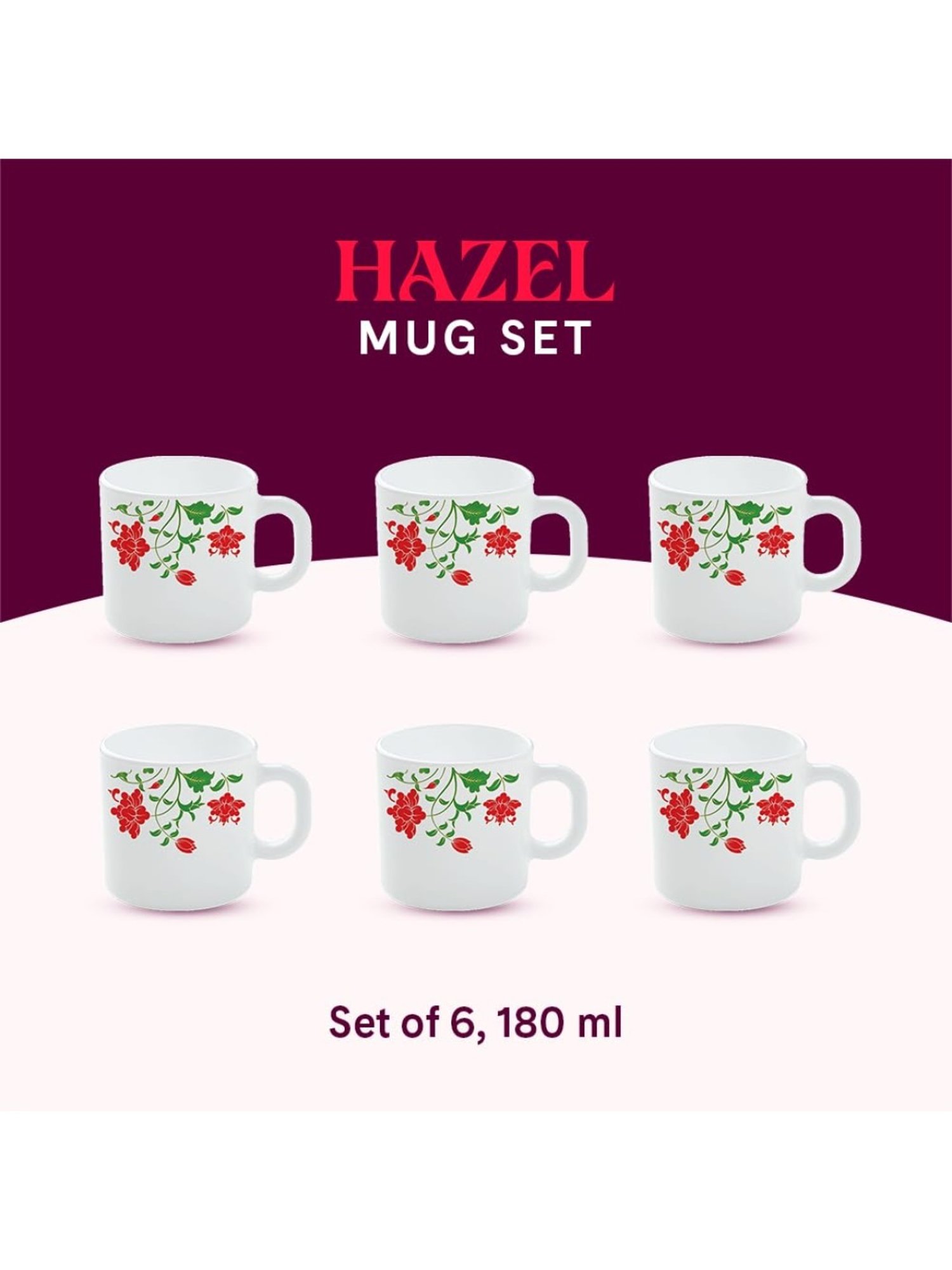 Larah by Borosil Multicolor Ceramic Tea & Coffee Mug - Set fo 6 180ml