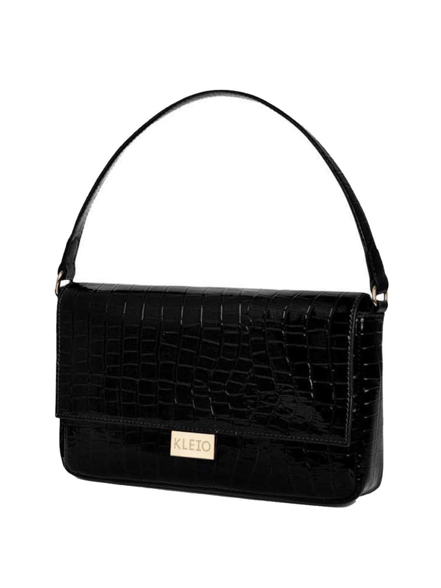 KLEIO Black Textured Medium Handbag