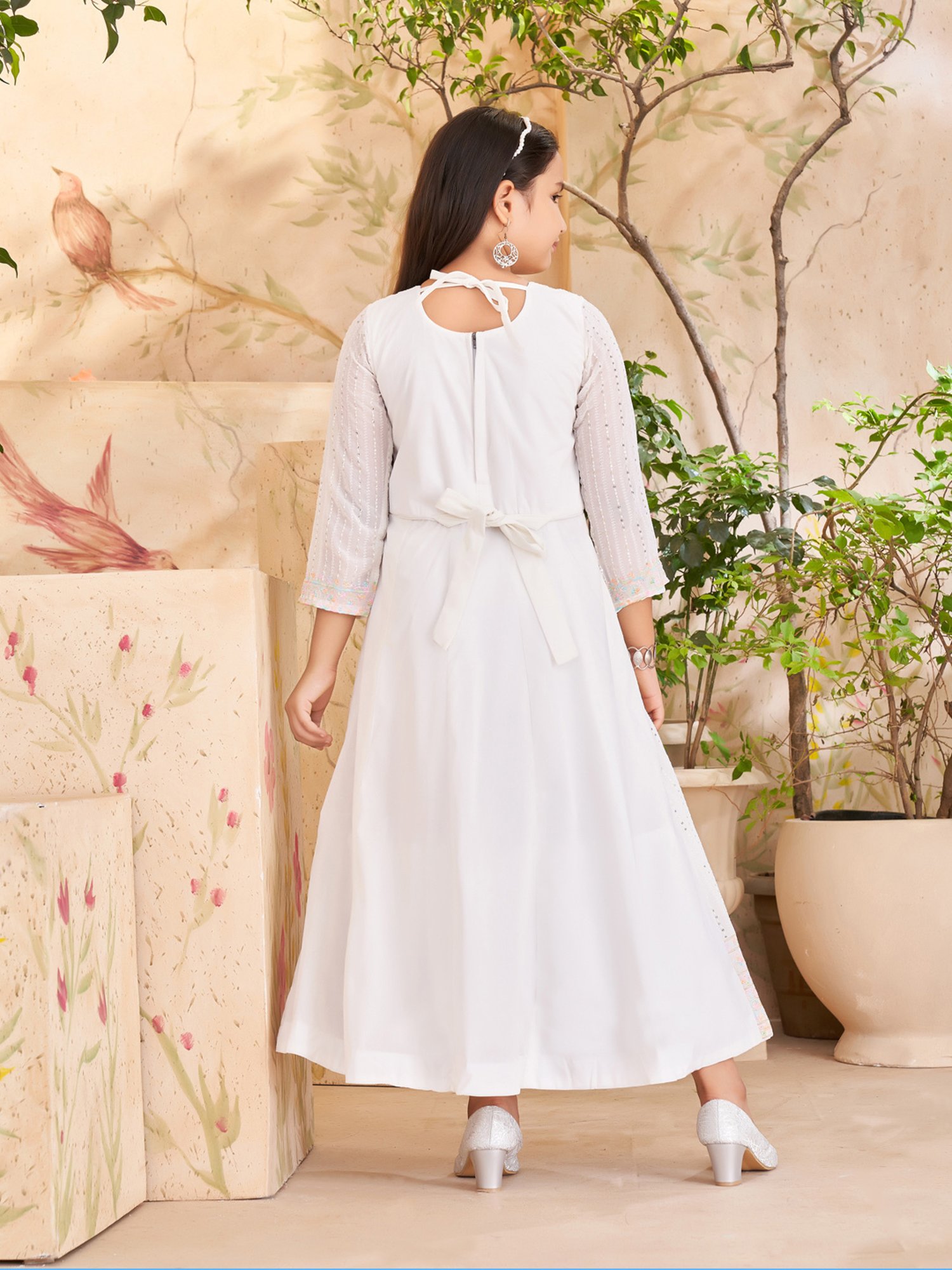 Aarika Girls Cream Embellished Gown