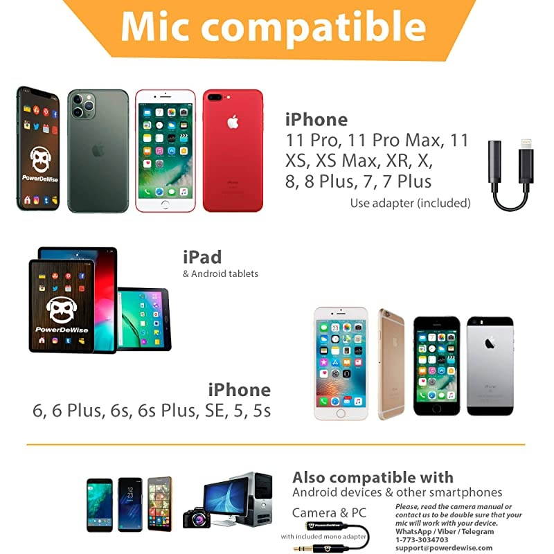 Grade Lavalier Microphone with Adapter Compatible with iPhone Lapel Microphone for iPhone 5 6 7 8 X 11 Pro Max iPhone Compatible External Microphone iPhone XR XS XS Max Microphone