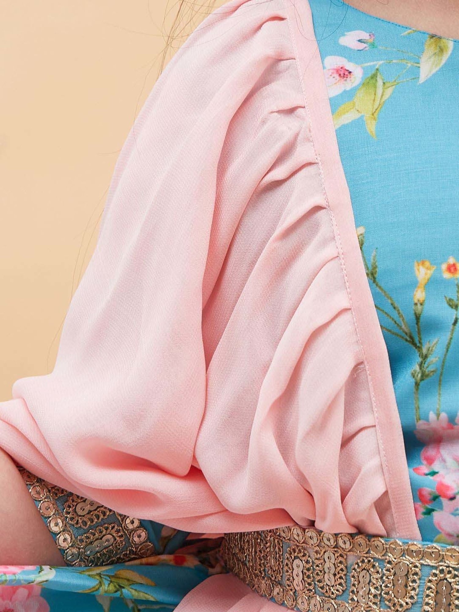 A Little Fable Kids Blue Printed Lehenga with Choli & Dupatta