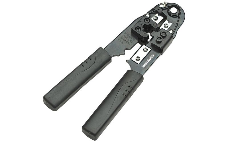 Intellinet Network Solutions RJ45 (8P8C, 8P6C, 8P4C, 8P2C) Modular Plug Crimp Tool - Cuts and Strips Cable, Durable Plastic Handle"