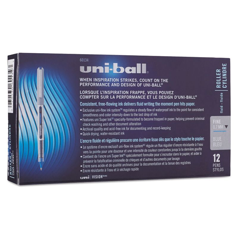 uni-ball VISION Stick Roller Ball Pen Fine 0.7mm Blue Ink Blue/Gray BarrelStand 60134