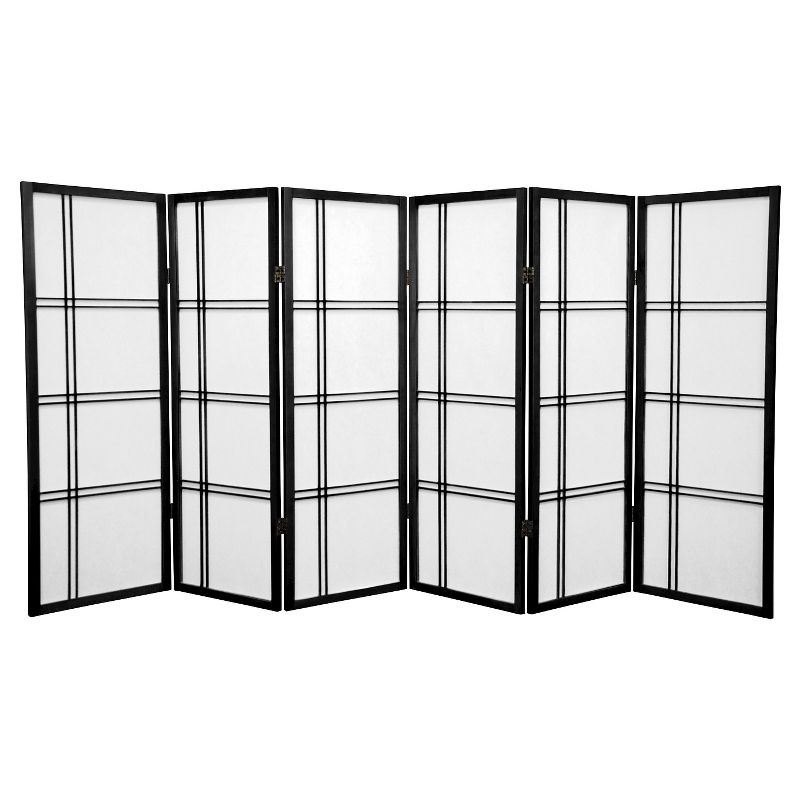 4 ft. Tall Double Cross Shoji Screen - Black (6 Panels) - Oriental Furniture