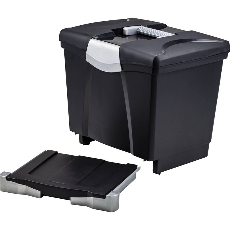 Storex Portable File Storage Box with Pull-Out Tray - Black