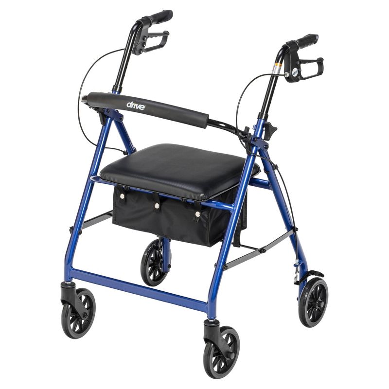 Drive Medical Walker Rollator with 6" Wheels, Fold Up Removable Back Support and Padded Seat, Blue