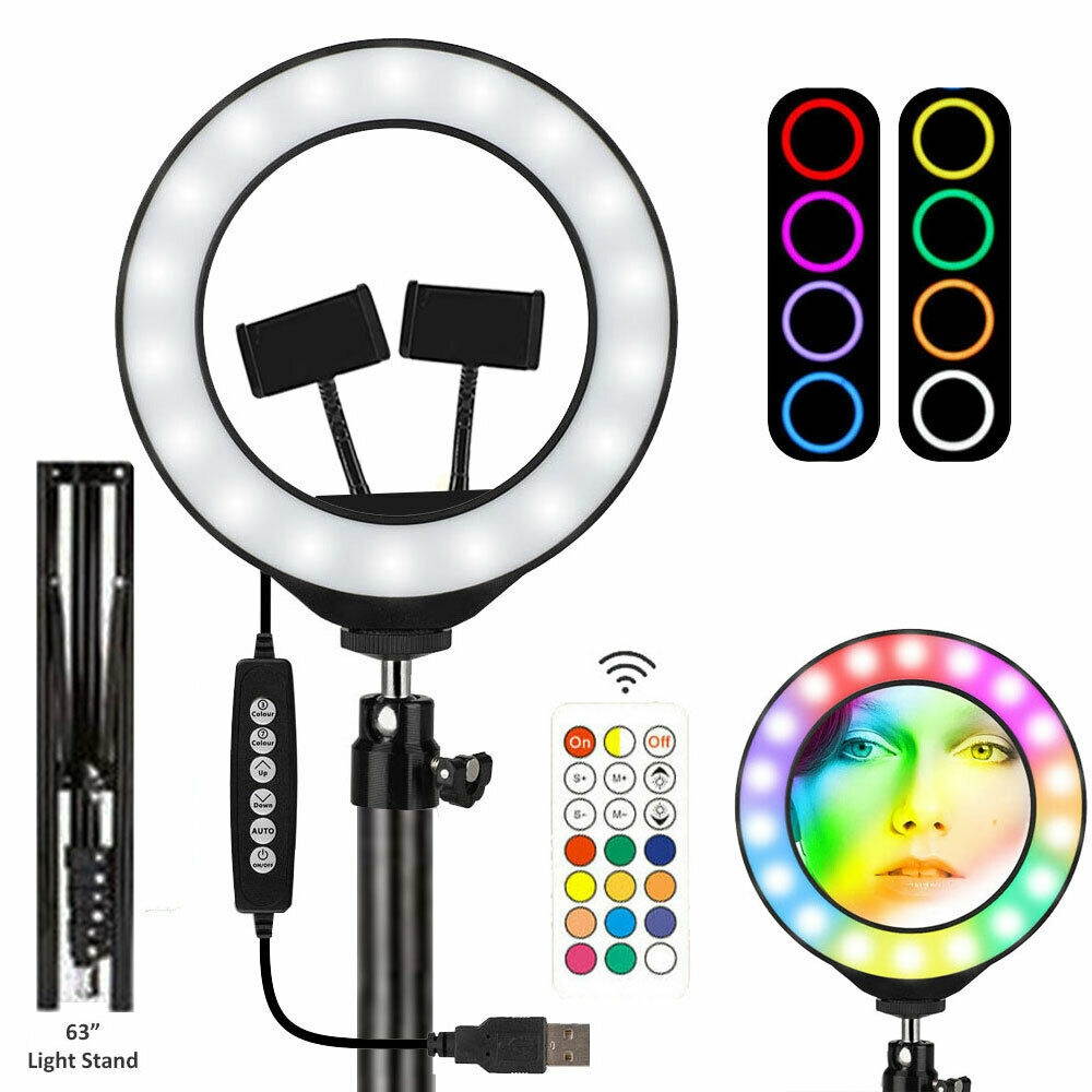 Vivitar Vlog Essentials 12 Inch Full Color RGB LED Ring Light 360&deg; Rotation with 2 Phone Cradles Remote and 63" Light Stand
