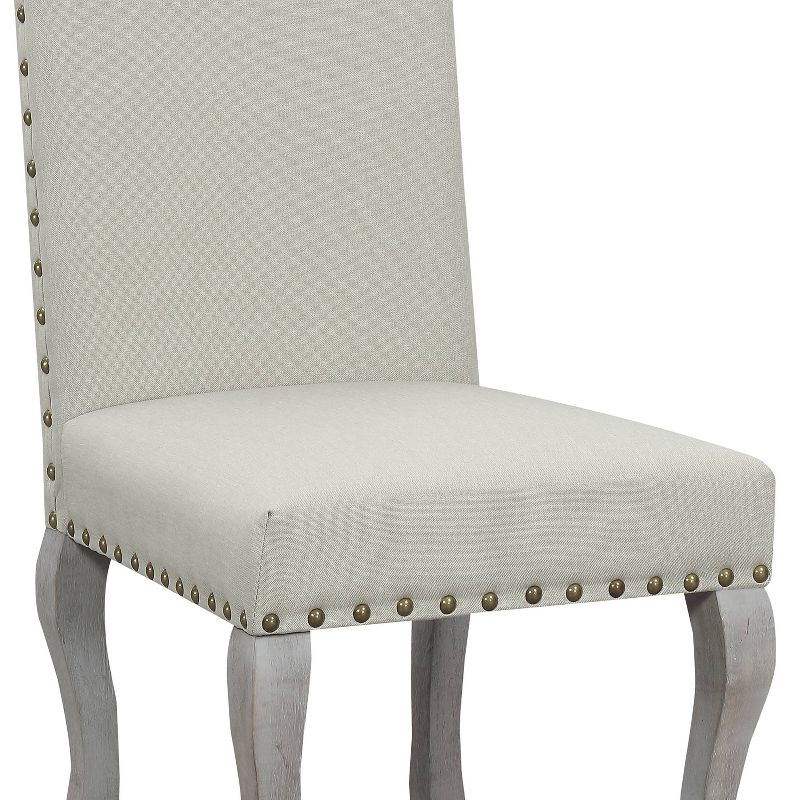 Set of 2 Nancy Victorian Dining Chairs with Nailhead Accents Light Beige - AC Pacific
