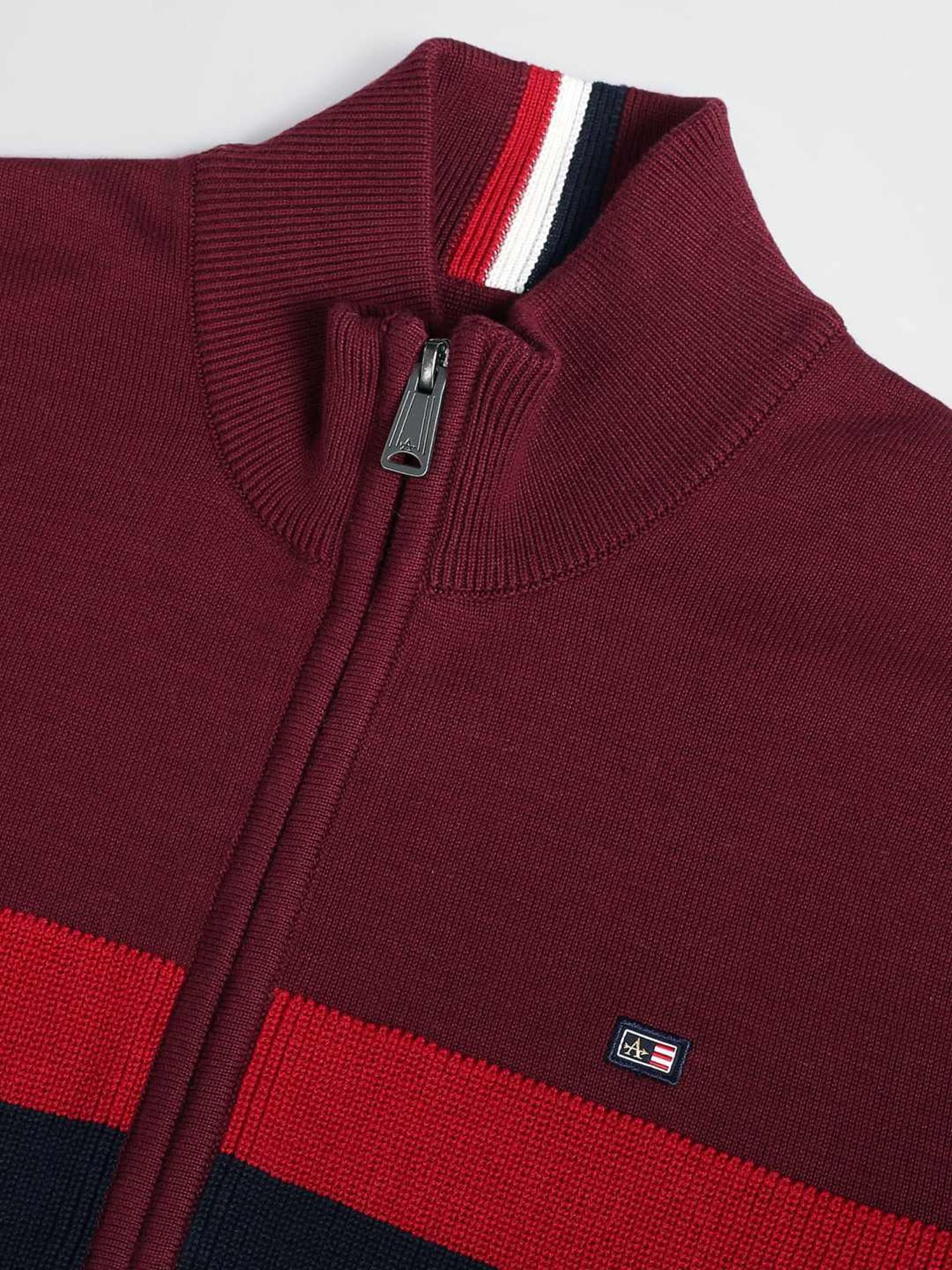 Arrow Sport Dark Red Cotton Regular Fit Striped Sweater