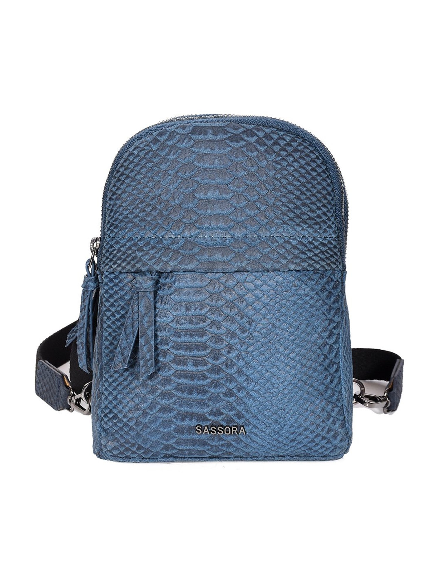 SASSORA Navy ROSA Animal Effect Small Leather Backpack