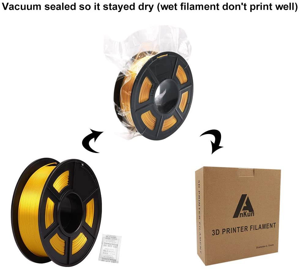 Aystkniet Silk Gold PLA 3D Printer Filament 1.75mm, 3D Printing Filaments 1 kg Spool, Dimensional Accuracy +/- 0.02 mm