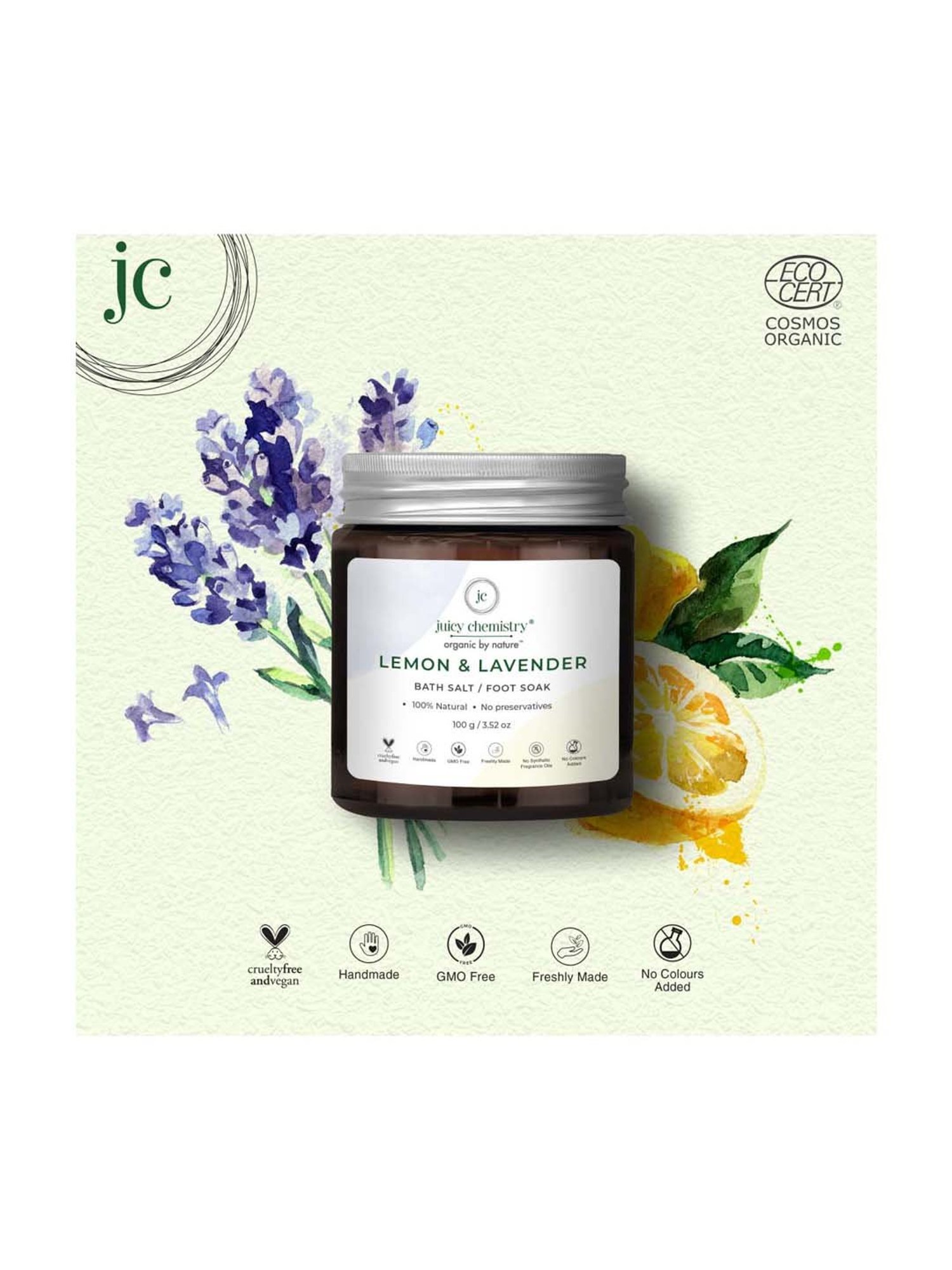 Juicy Chemistry Organic Lemon & Lavender Bath Salt & Foot Soak- - 100 gm