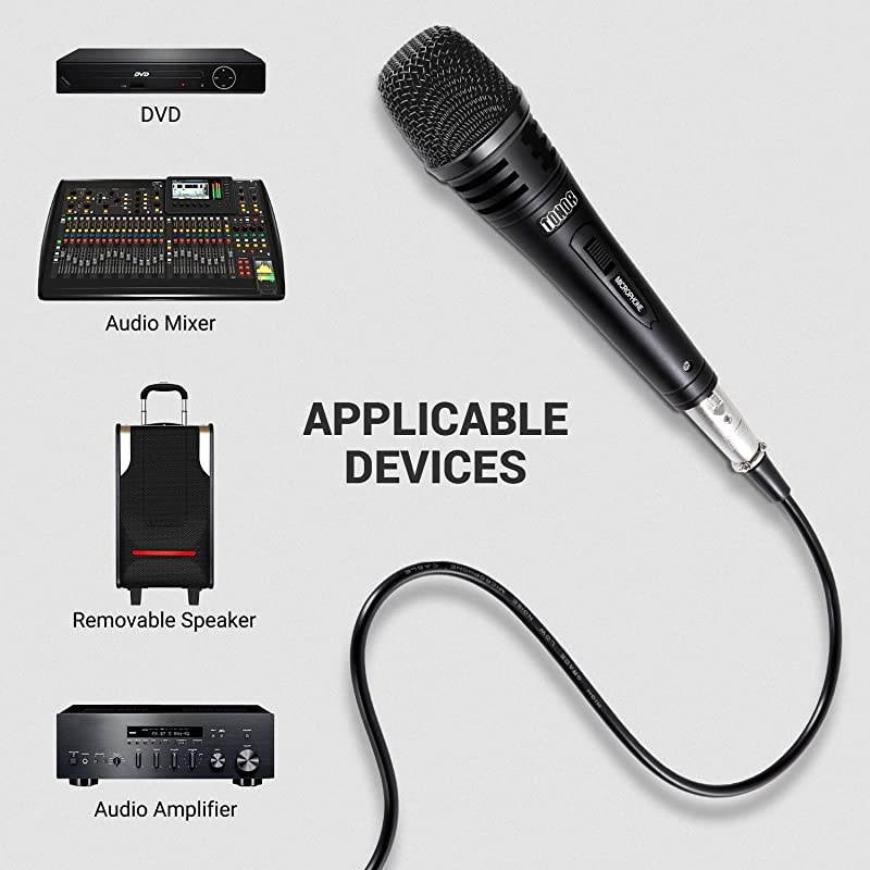 Dynamic Karaoke Microphone for Singing with 5.0m XLR Cable, Metal Handheld Mic Compatible with Karaoke Machine/Speaker/Amp/Mixer for Karaoke Singing, Speech, Wedding, Stage and Outdoor Activity