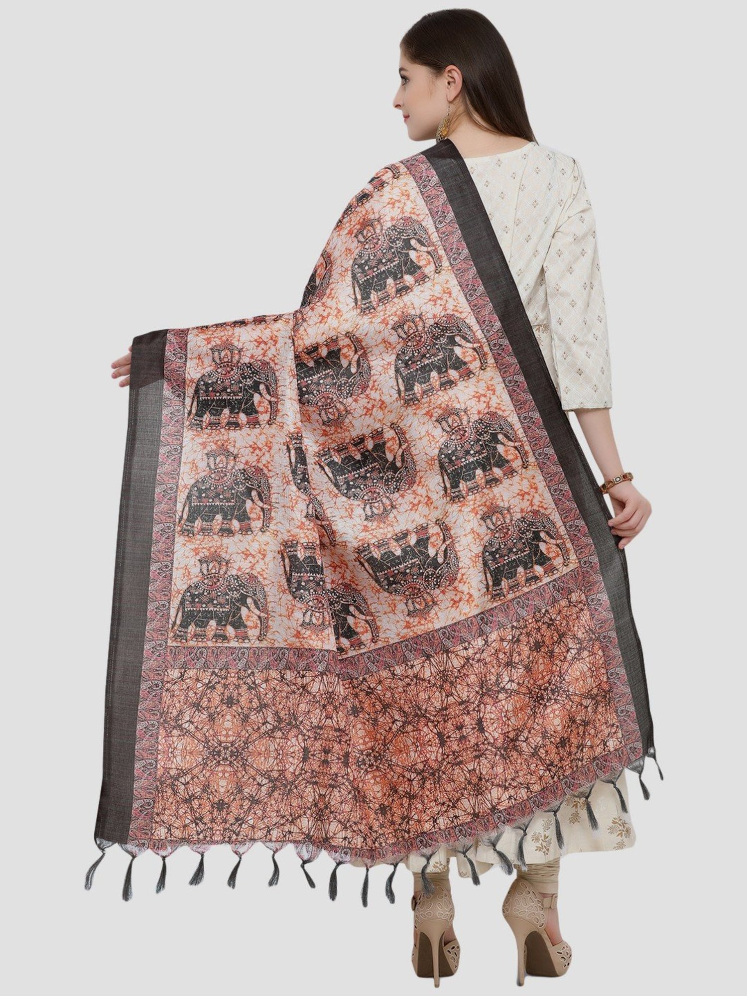 Saree Mall Peach Printed Dupatta