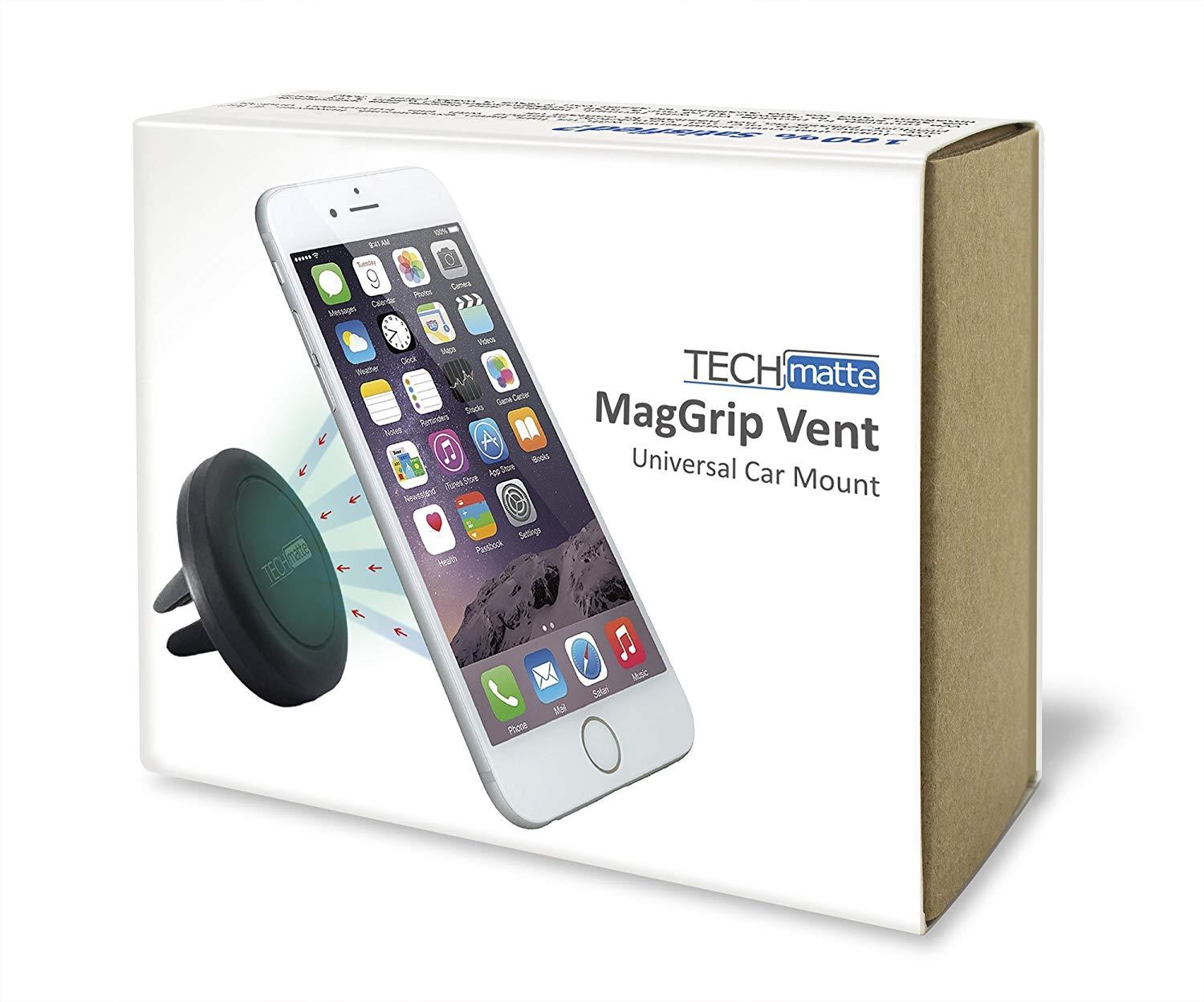 TechMatte MagGrip Air Vent Magnetic Universal Car Mount Holder for Smartphones including iPhone X, 8, 7, 6, 6S, Galaxy S8, S7, S7 Edge