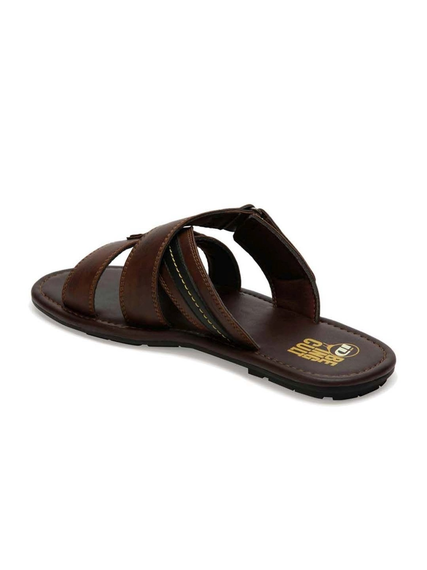 ID Men's Brown Cross Strap Sandals