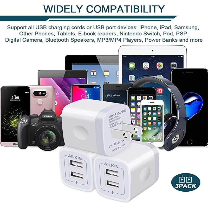 Wall Charger 3Pack 5V21AMP  2Port USB Wall Charger Home Travel Plug Power Adapter for iPhone SE11Pro MaxXSXR877 Plus Samsung Galaxy S7 S6 HTC LG Table Motorola and More
