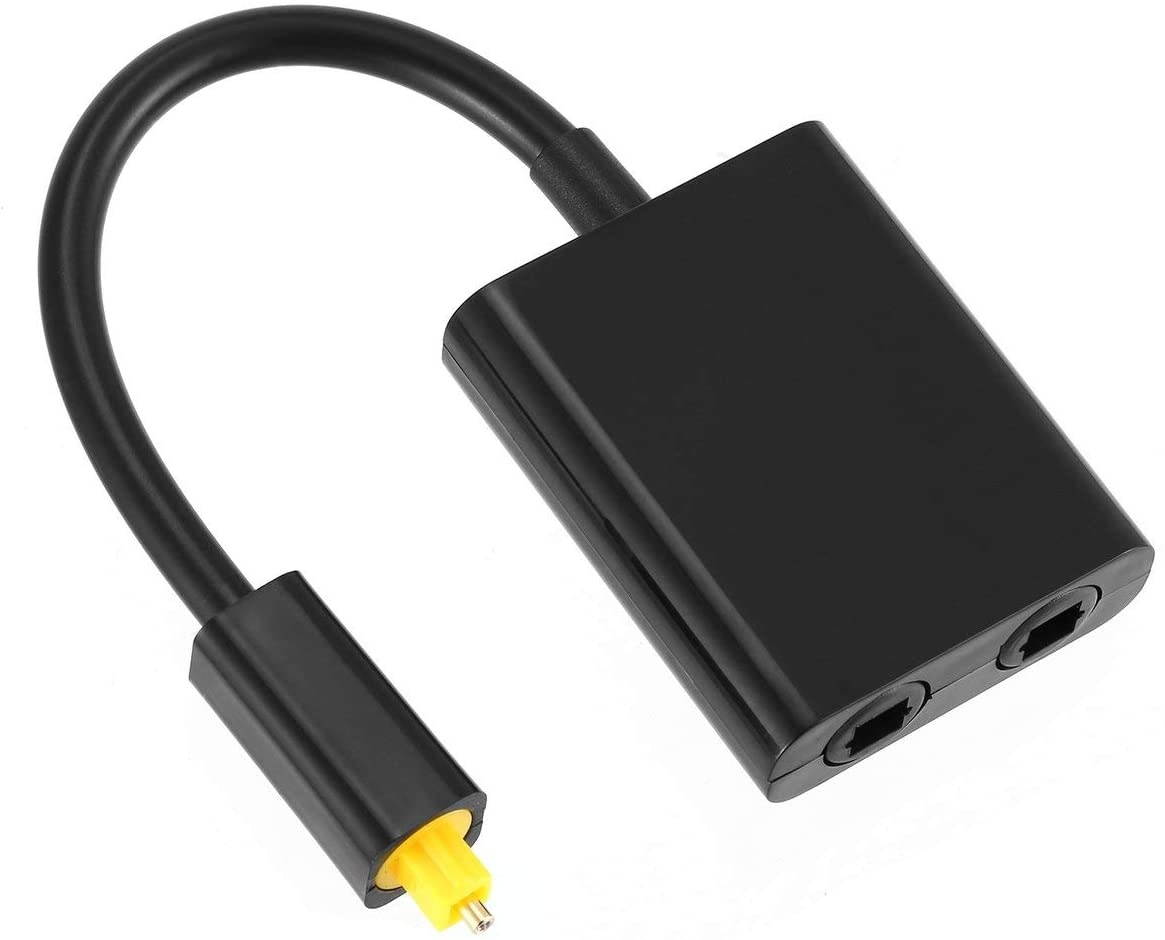 Isabelvictoria Digital toslink Optical Fiber Optic Audio Cable 1 in 2 Out Splitter Adapter Black Switcher Converter Portable