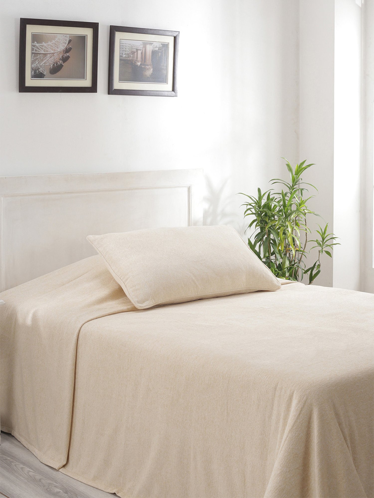 Maspar Colorart Charlotte Solid Beige 110 TC Cotton Blend Single Bed Cover