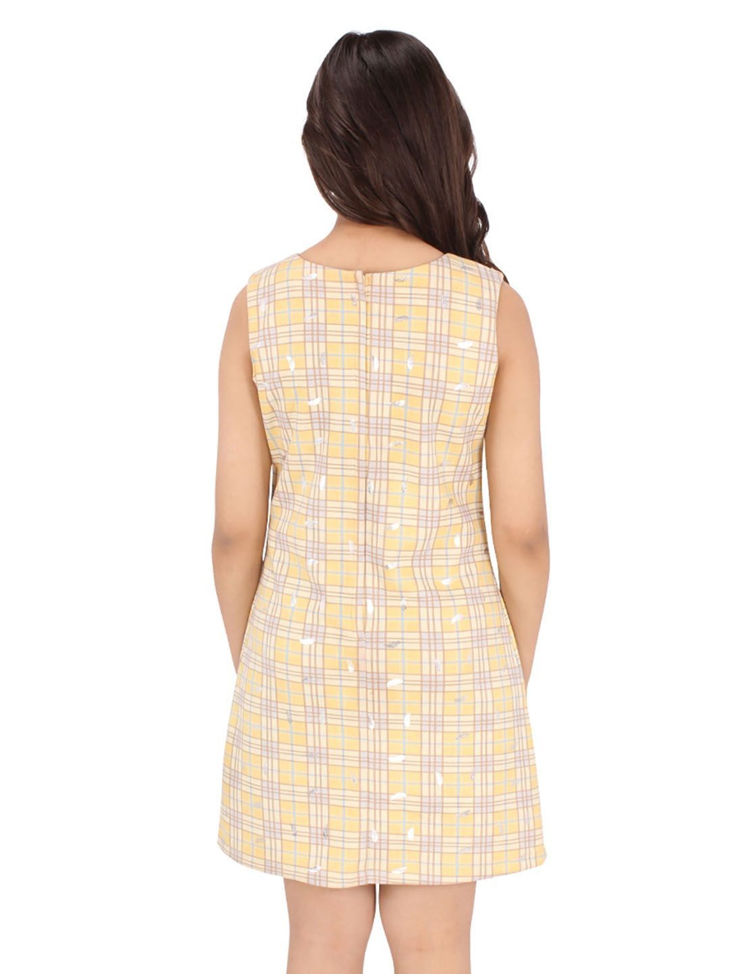 Cutecumber Yellow Checks Full Sleeves Dress with Shrug