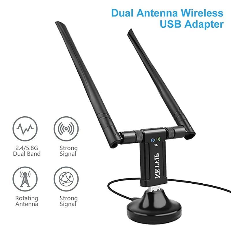 WiFi Adapter, Dual Band USB WiFi Dongle (5.8G/867Mbps+2.4G/300Mbps) Network Adapter with USB 3.0 Cradle and Extension Cable for PC Desktop Laptop Support Windows 10/8/7 MacOS