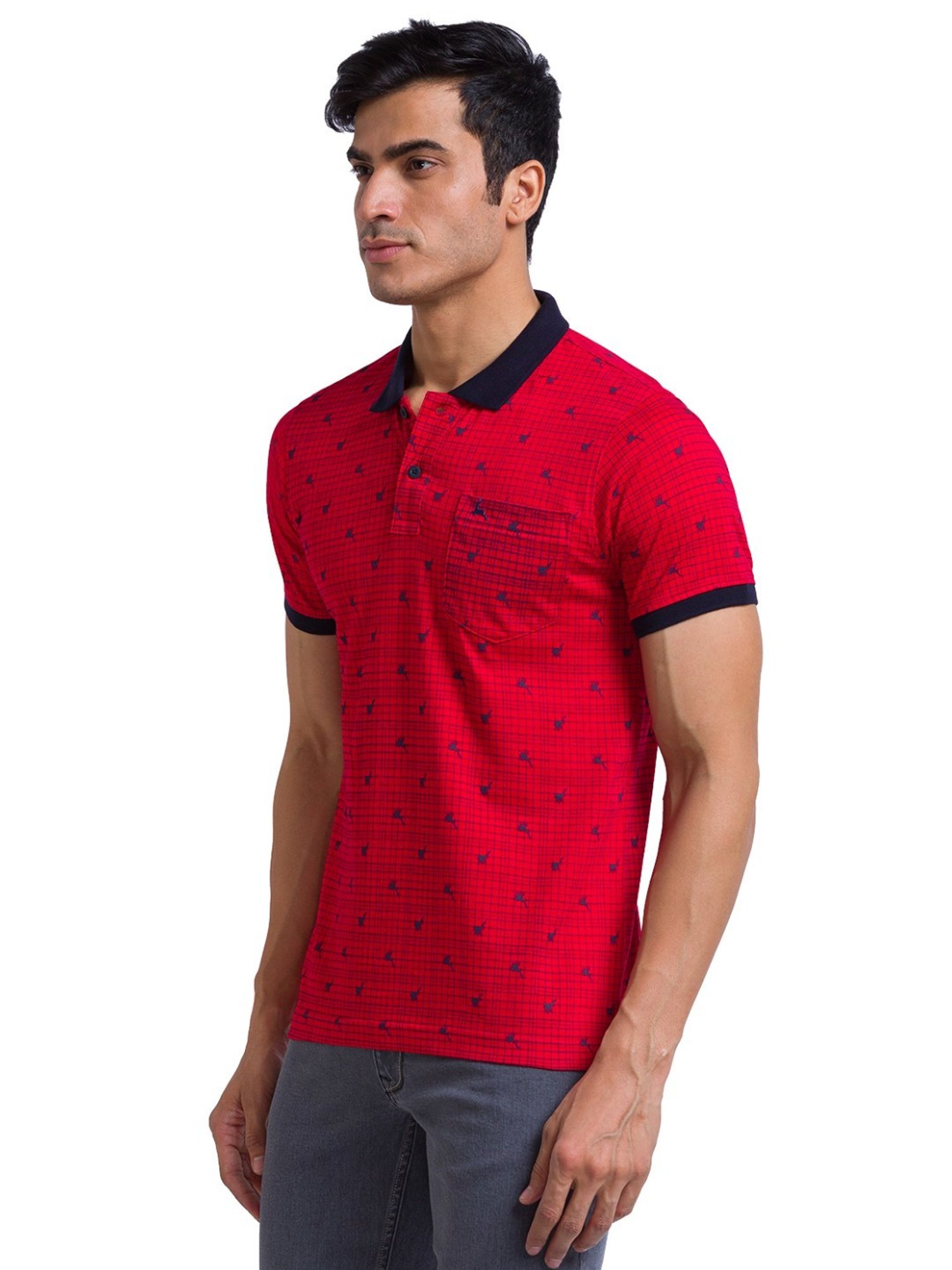 Parx Red Pure Cotton Regular Fit Printed Polo T-Shirt