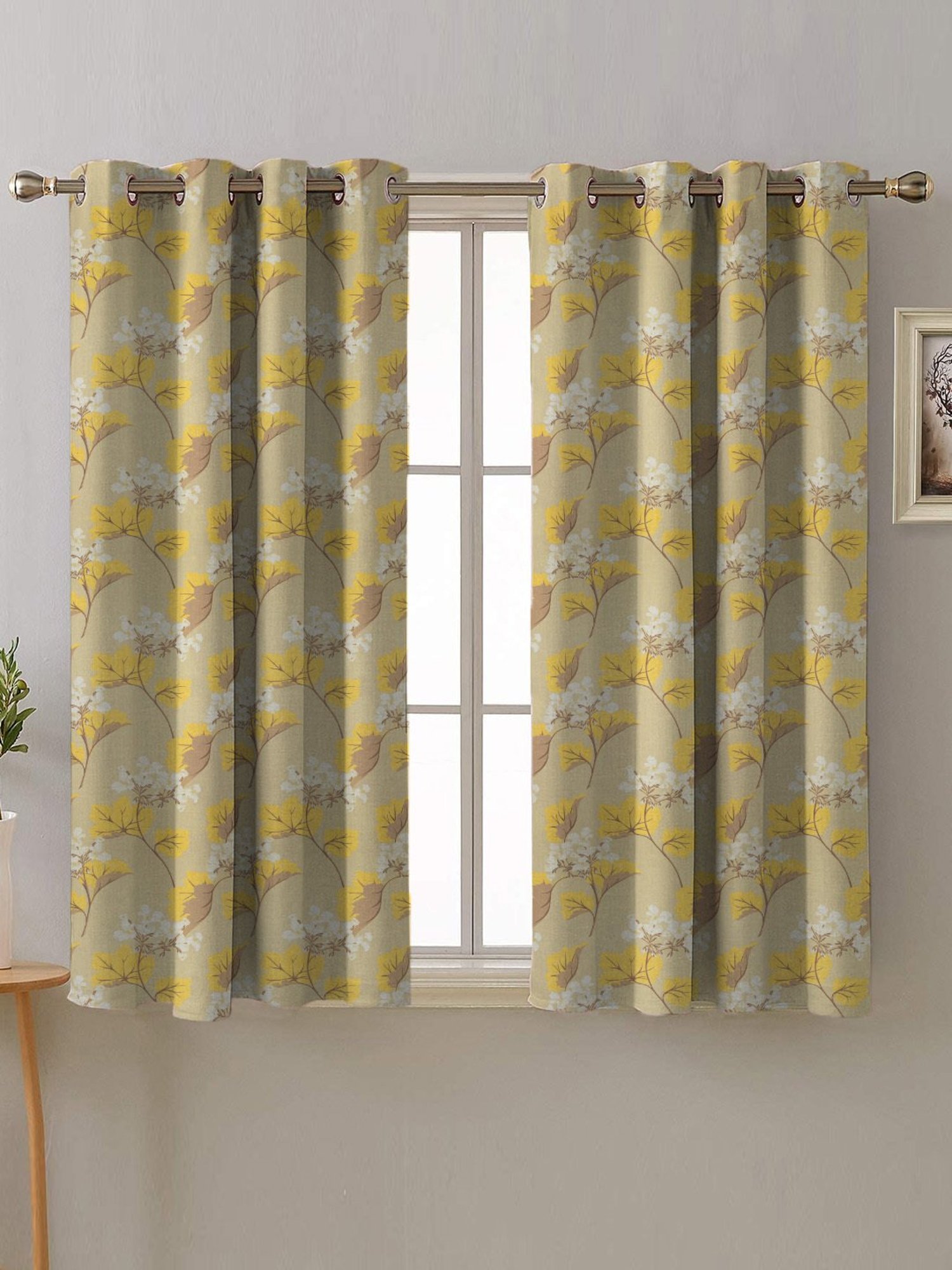 SPACES DRAPE STORY Elegent Yellow Polyester 5 ft Window Curtain - Set of 2