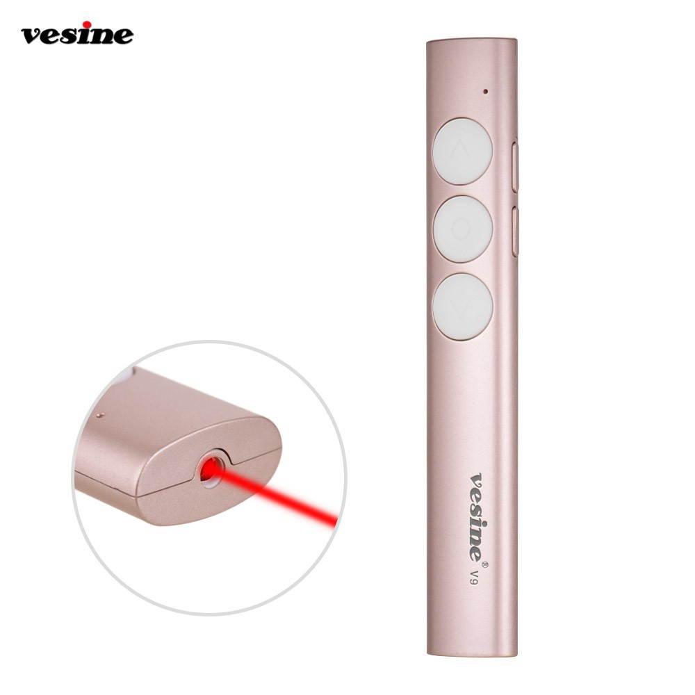 Vesine 2.4GHz RF Wireless Presenter with USB Receiver Red Light Professional PowerPoint PPT Clicker Presentation Remote Control Pointer Pen Support Hyperlink Volume Control Rechargeable for School & O