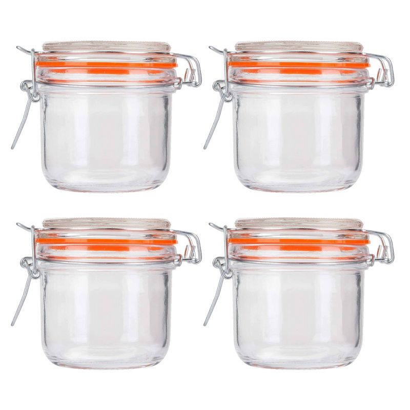 Oggi 4 Piece Airtight Glass Canister Set with Clamp Lids and Silicone Gaskets