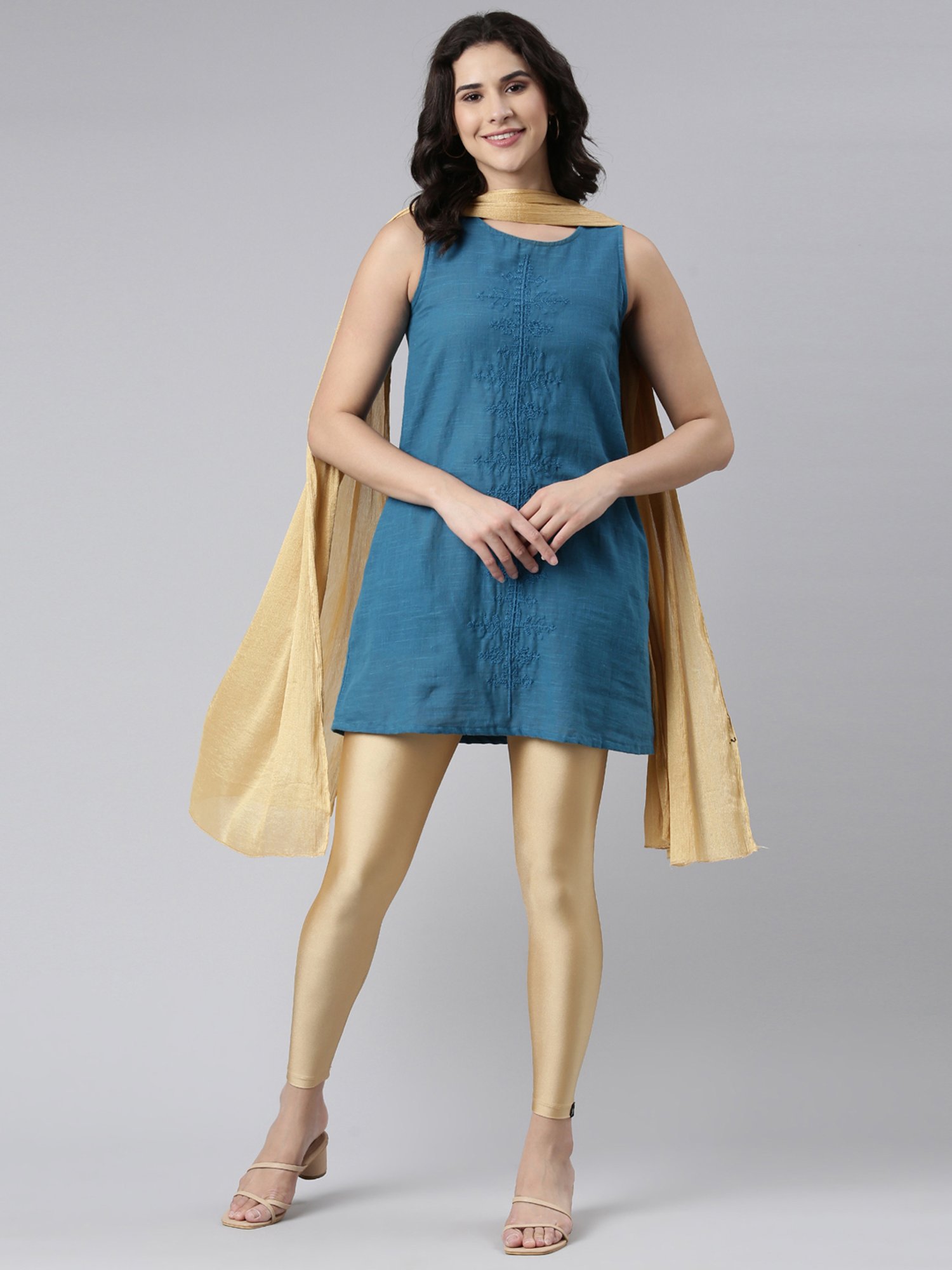 TWIN BIRDS Golden Plain Dupatta - Pack Of 2