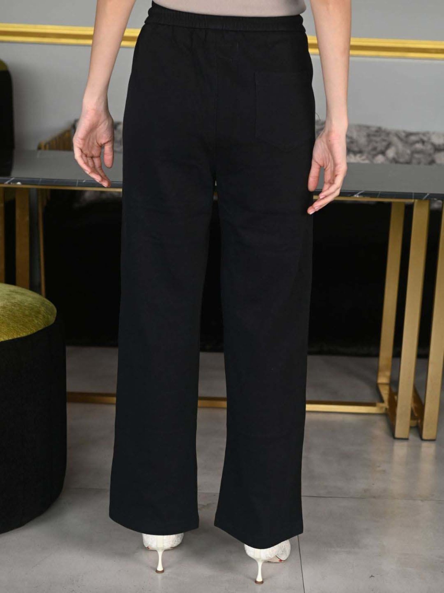 Odette Black Cotton Embellished Flared Pants