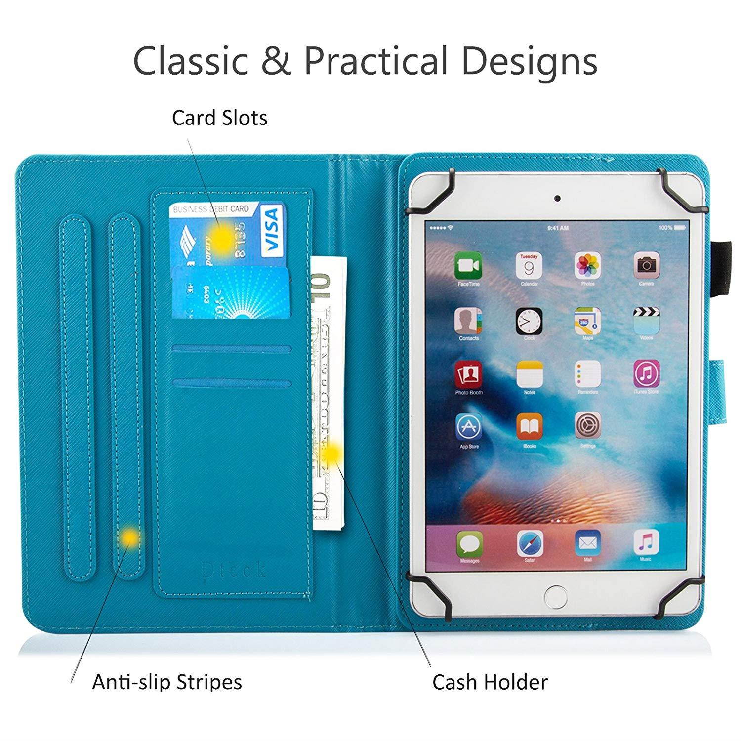 9.5-10.5 inch Universal Case, Dteck Slim Light PU Leather Protective Case with [Card Slots] Pretty Cute Cartoon Folio Flip Stand Wallet Case Cover for All 9.5-10.5 inch Tablet,Rose