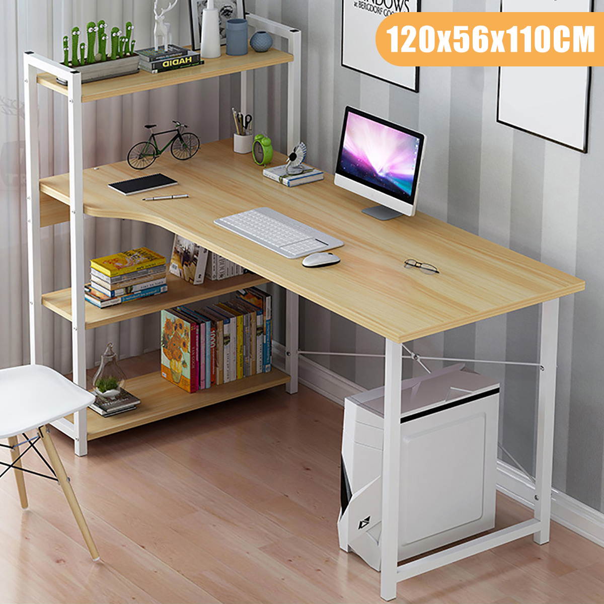 4FT Computer Desk PC Laptop Corner Gaming Table Study Workstation Sai Fir Color