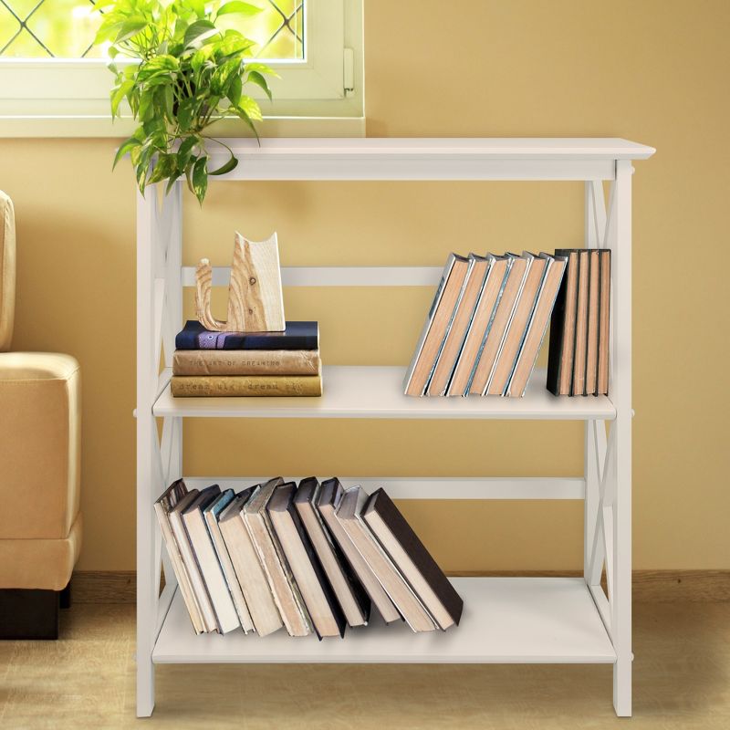 Casual Home Montego 3 Tier Open Shelf X Design Wooden Bookcase, Wood (White)