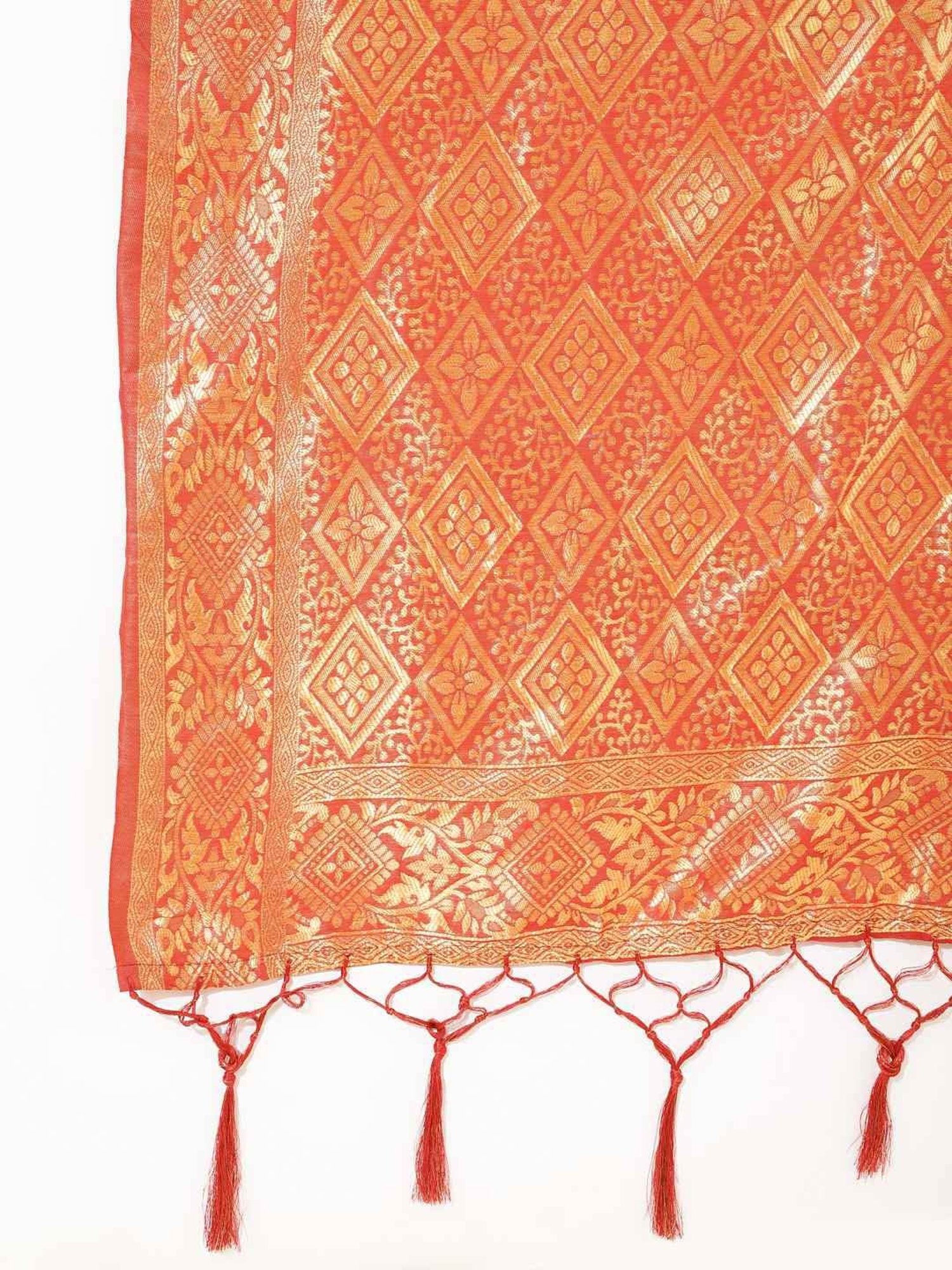 Janasya Red Silk Woven Saree With Unstitched Blouse