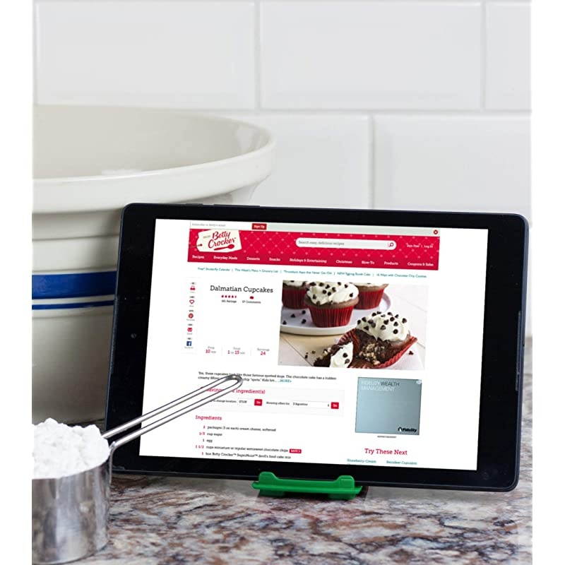 Holder Stand for Smartphones and Tablets, Keep Your Phone, Kindle, or iPad Convenient While Cooking - Original Kitchen Gadget Phone and Tablet Stand (Jade Green)