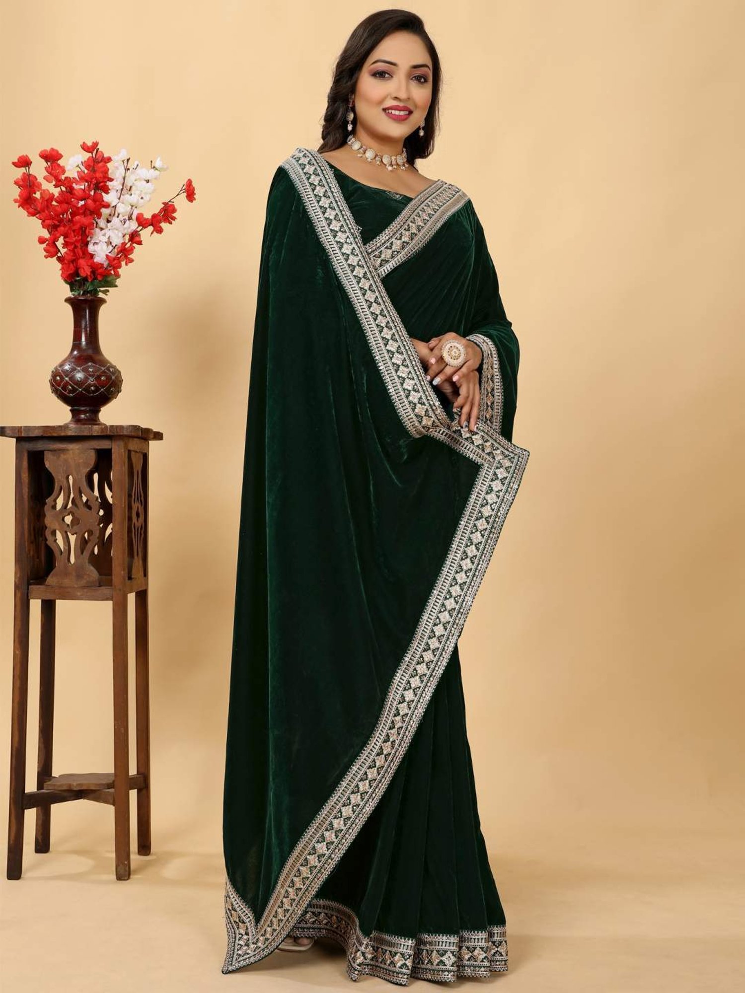 Saree Mall Green Embroidered Saree With Unstitched Blouse
