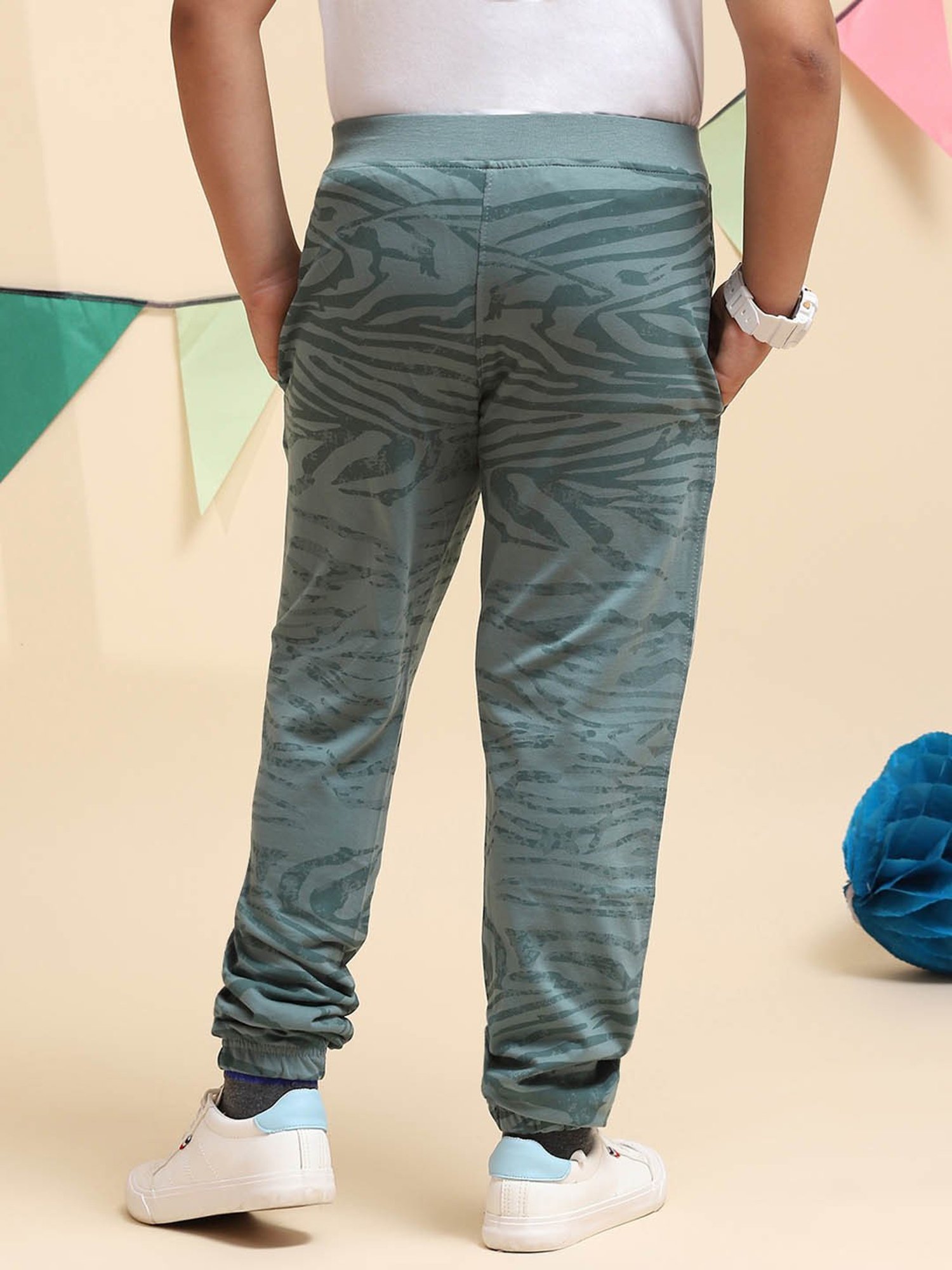 Monte Carlo Boys Sage Green Printed Trousers